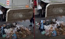 Kadıköy'de şok edici görüntüler: Vinç çöp konteynerini kaldırınca içindeki  kişi  yere düştü!