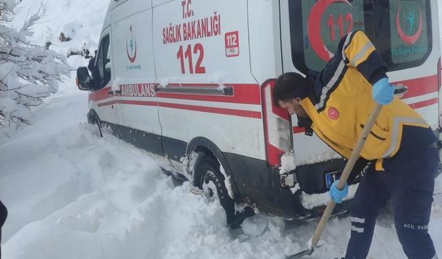 Bitlis’te hasta almaya giden ambulans yolda mahsur kaldı
