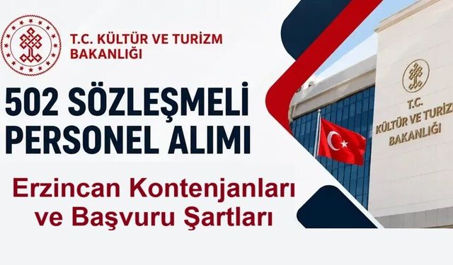 Kültür ve Turizm Bakanlığı 502 Personel Alıyor: İşte Erzincan Kontenjanları ve Başvuru Şartları
