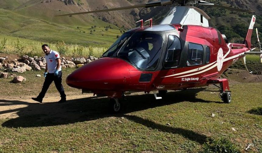 Arı sokunca  bilinç kaybı yaşadı, ambulans helikopterle Erzurum’a sevk edildi