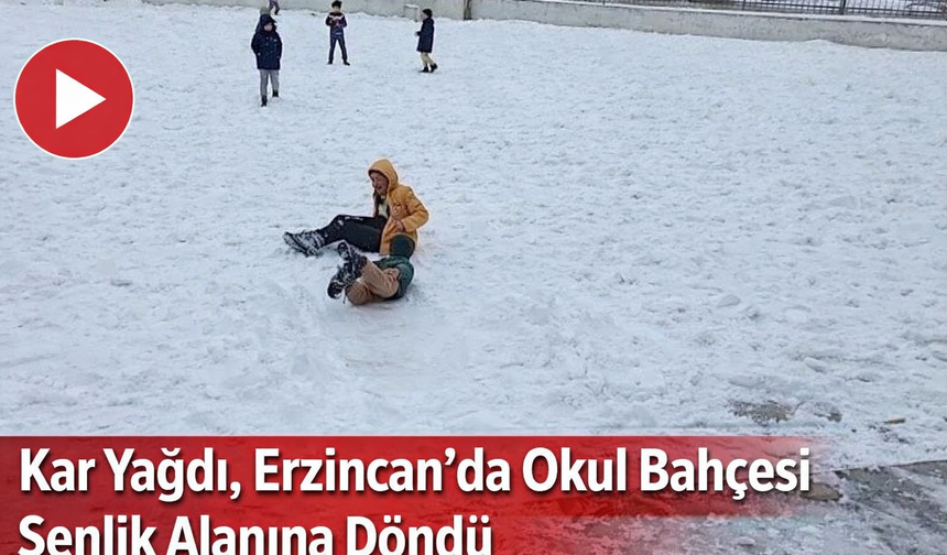 Erzincan’da öğrencilerin kar eğlencesi