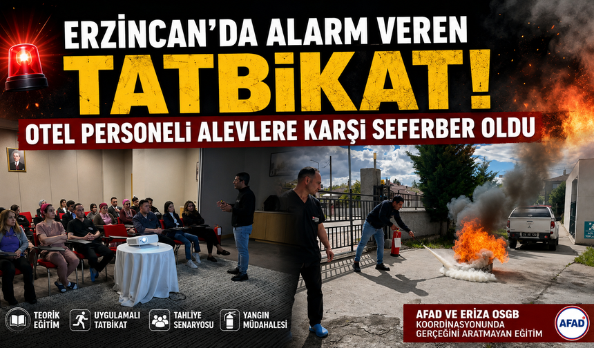 Erzincan’da Alarm Veren Tatbikat! Otel Personeli Alevlere Karşı Seferber Oldu