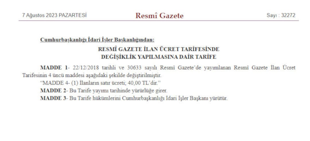 resmi gazete de yayınlandı