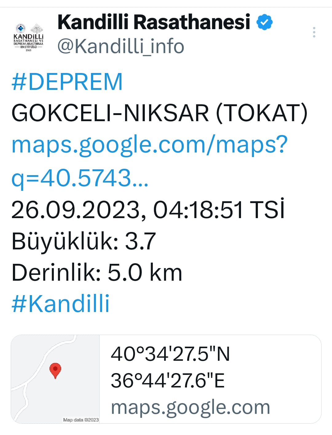 Niksar Deprem