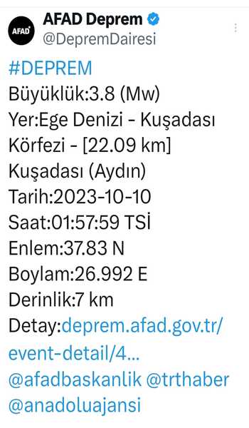 Aydın deprem