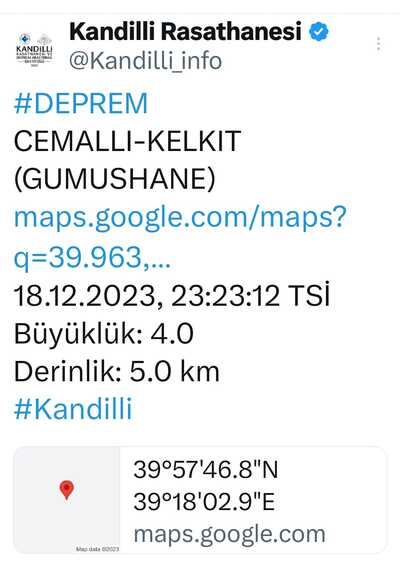 Deprem Gümüşhane Kelkit