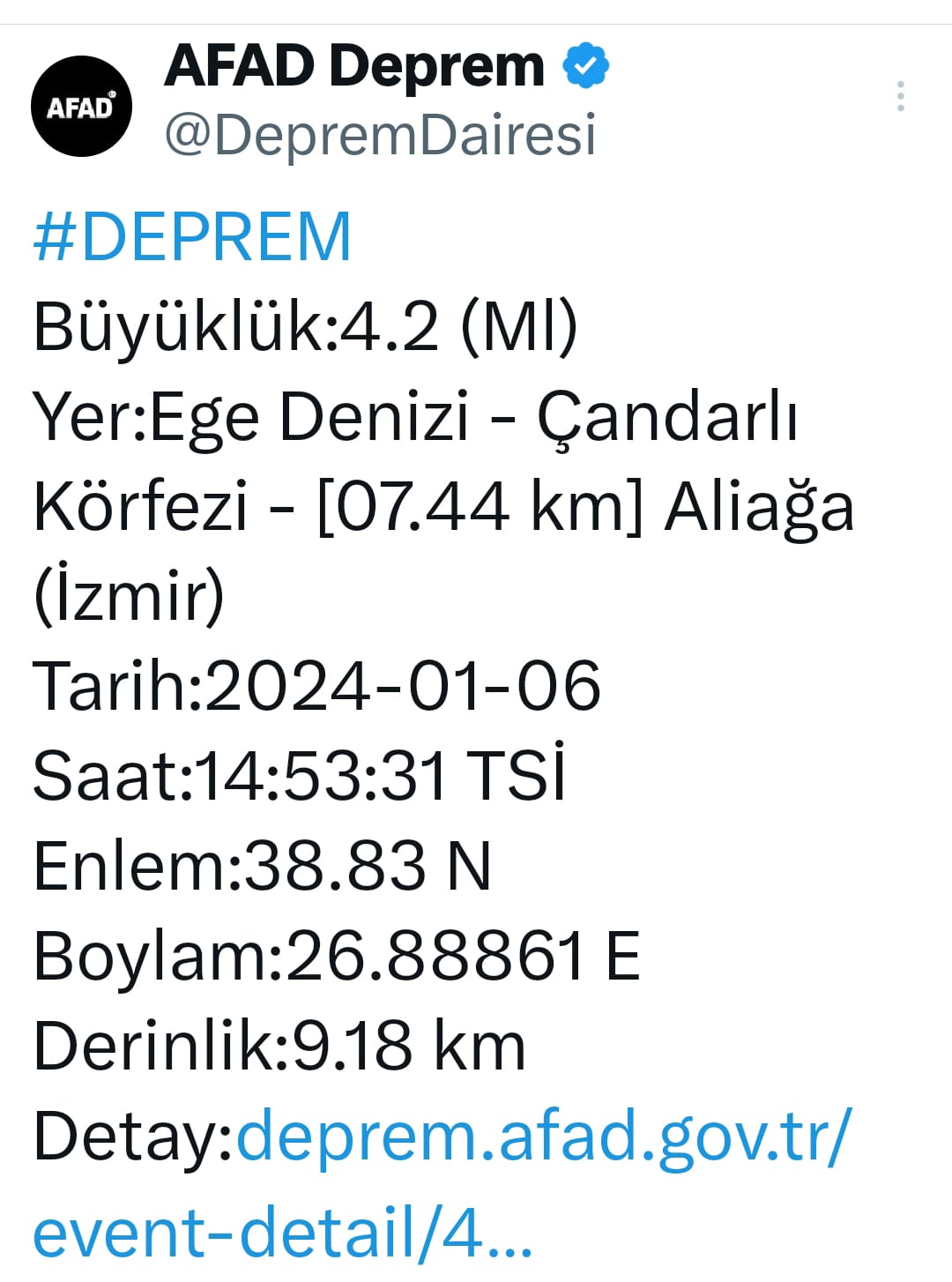 06.01.2024 İzmir Deprem