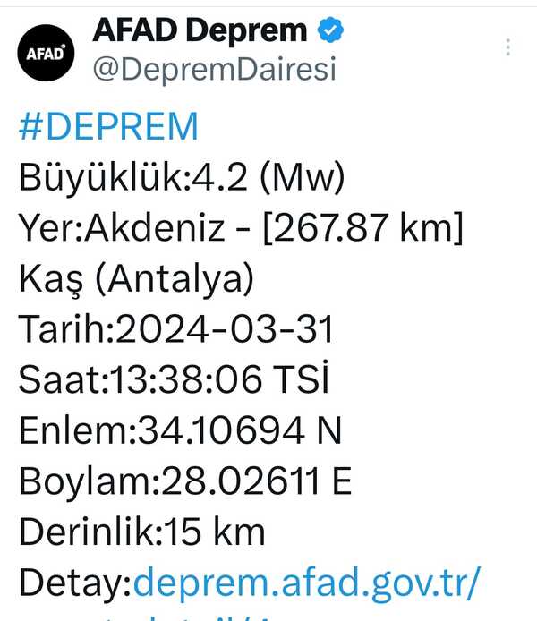 Antalya Deprem 31.03.2024
