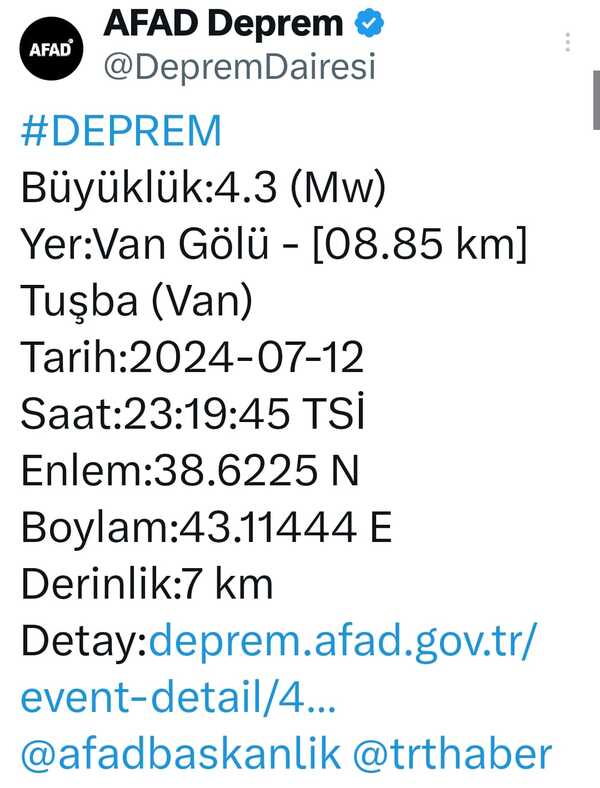 Van’da Korkutan Deprem