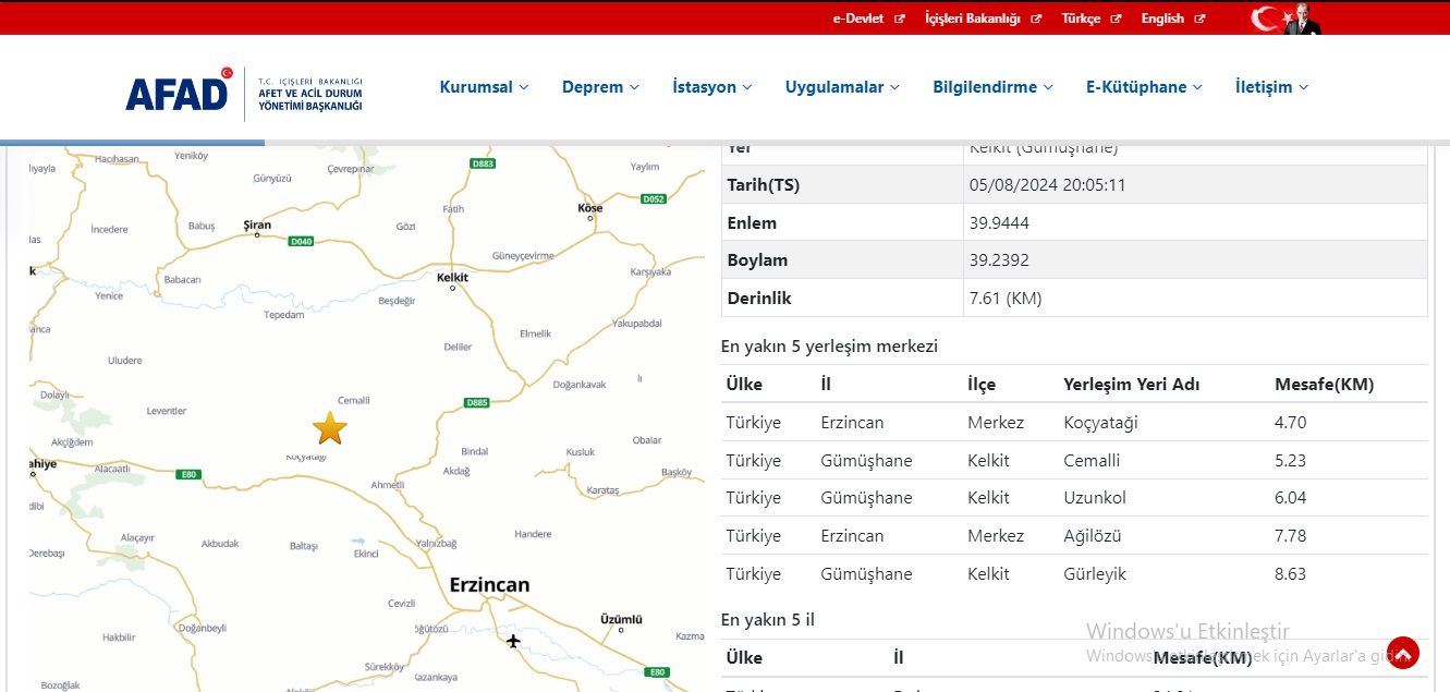 Gümüşhane Deprem 1