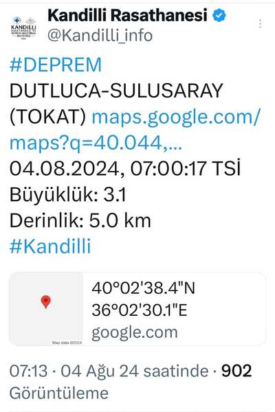 Tokat Deprem 04.08.2024