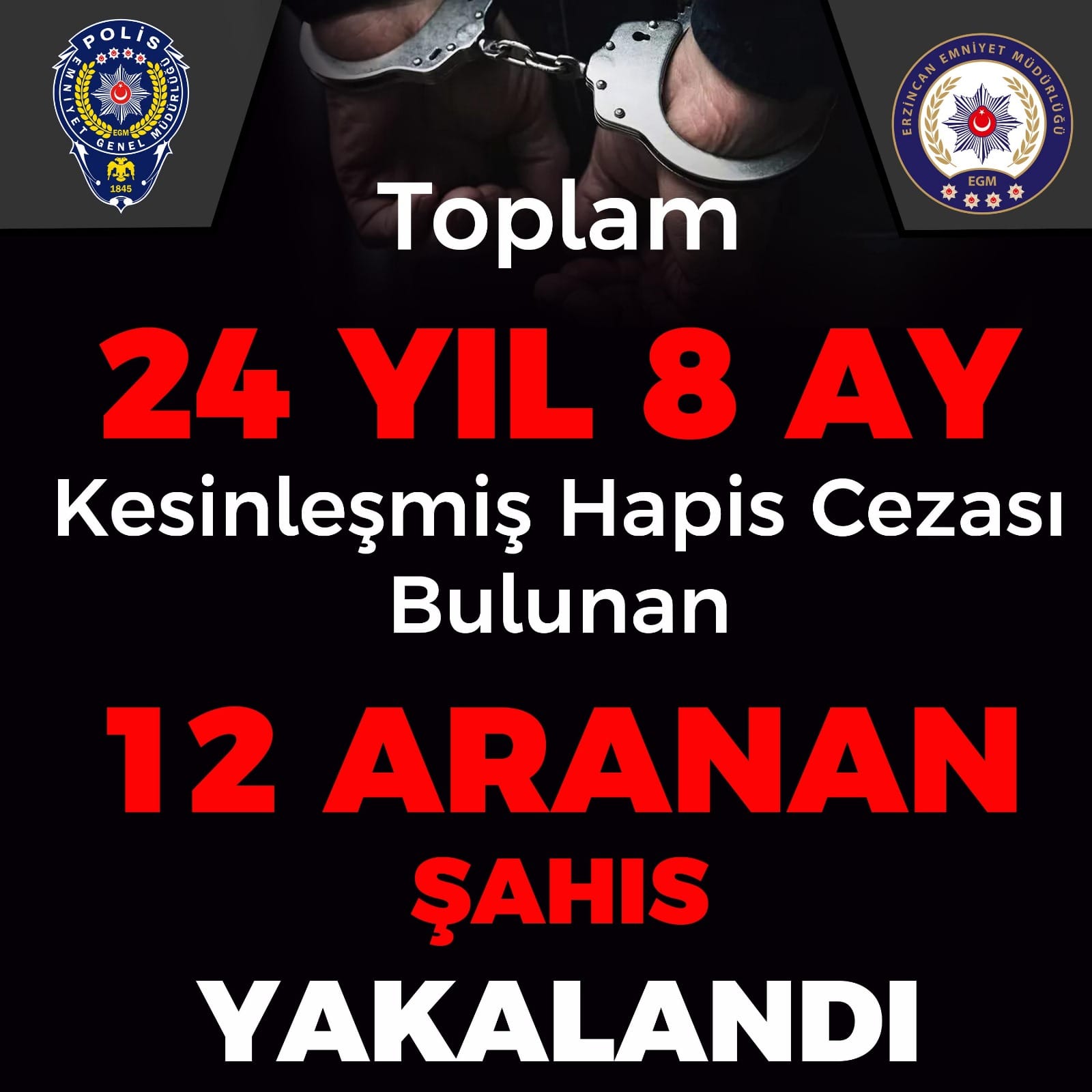 Erzincanda Aranan 12 Şahıs Yakalandı