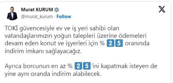 Toki̇’den Ödemeleri Süren Vatandaşlara Müjde. İndirim Geldi 1