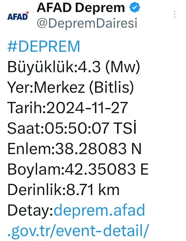 Bitlis'te Deprem