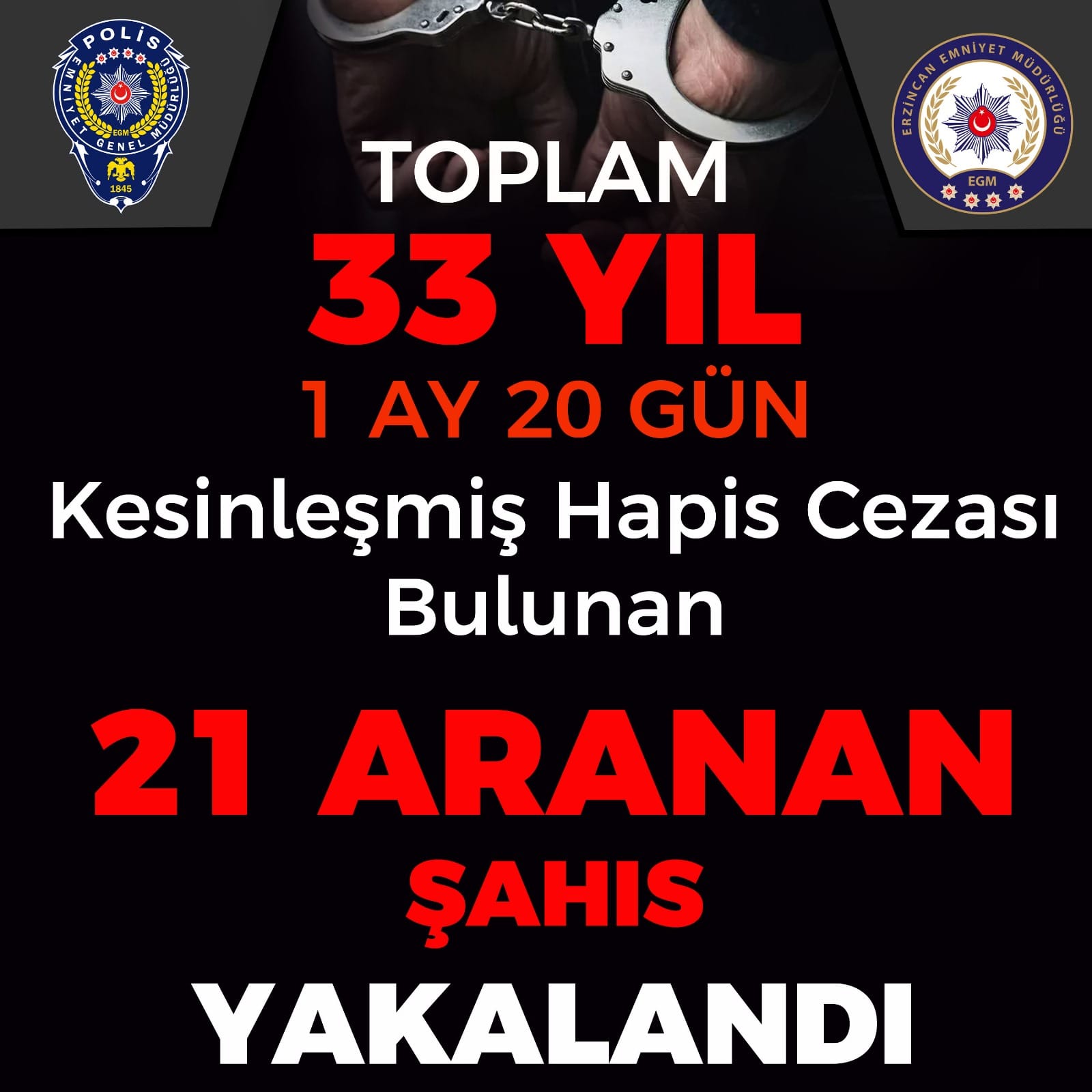 Erzincanda 21 Kişi Yakalandı