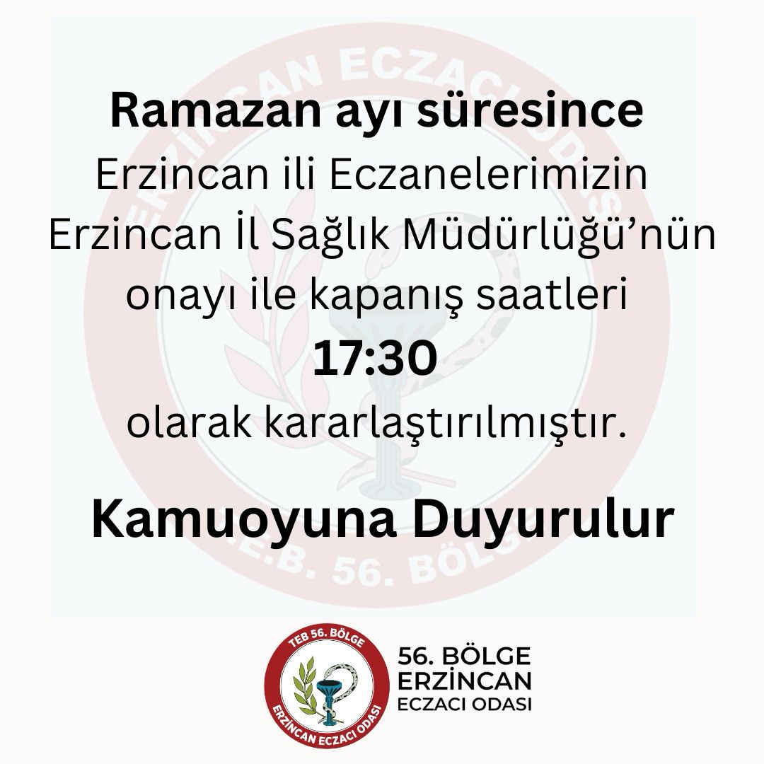 Eczanelere Ramazan Ayında Kapanış Saati Düzenlemesi Getirildi.