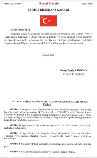 Osb Bedelsiz Arsa Kararı Kaldırı