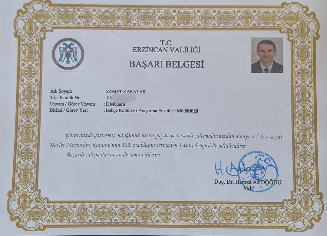 Samet Karataş Başarı Belgesi