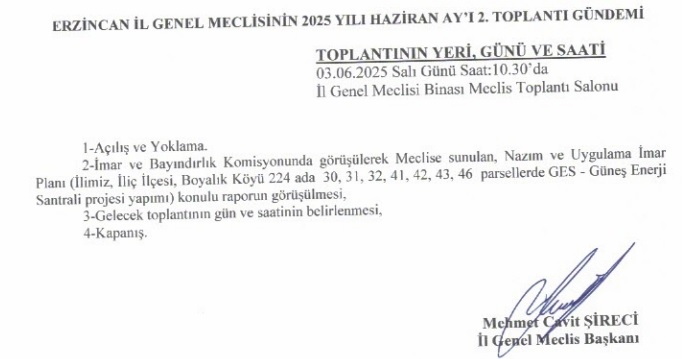 Erzincan İl Özel İdaresi Meclis Gündemi 1