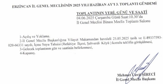 Erzincan İl Özel İdaresi Meclis Gündemi 2