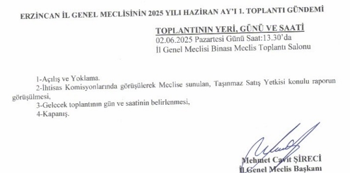Erzincan İl Özel İdaresi Meclis Gündemi