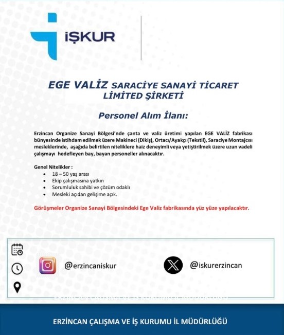 Erzincan Işçi Aranıyor