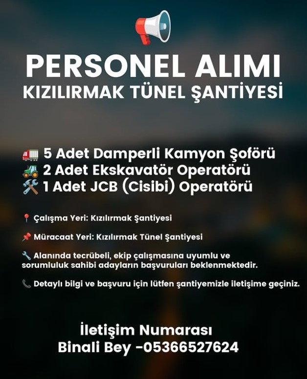 Erzincanda 5 Şoför 3 Operatör Aranıyor