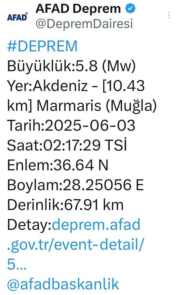 Muğla 5,8 Deprem