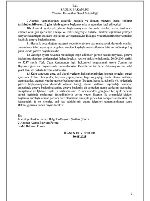 Hastane Sürekli İşçi (3.658) Alımı Sağlık Bakanlığı Yazısı
