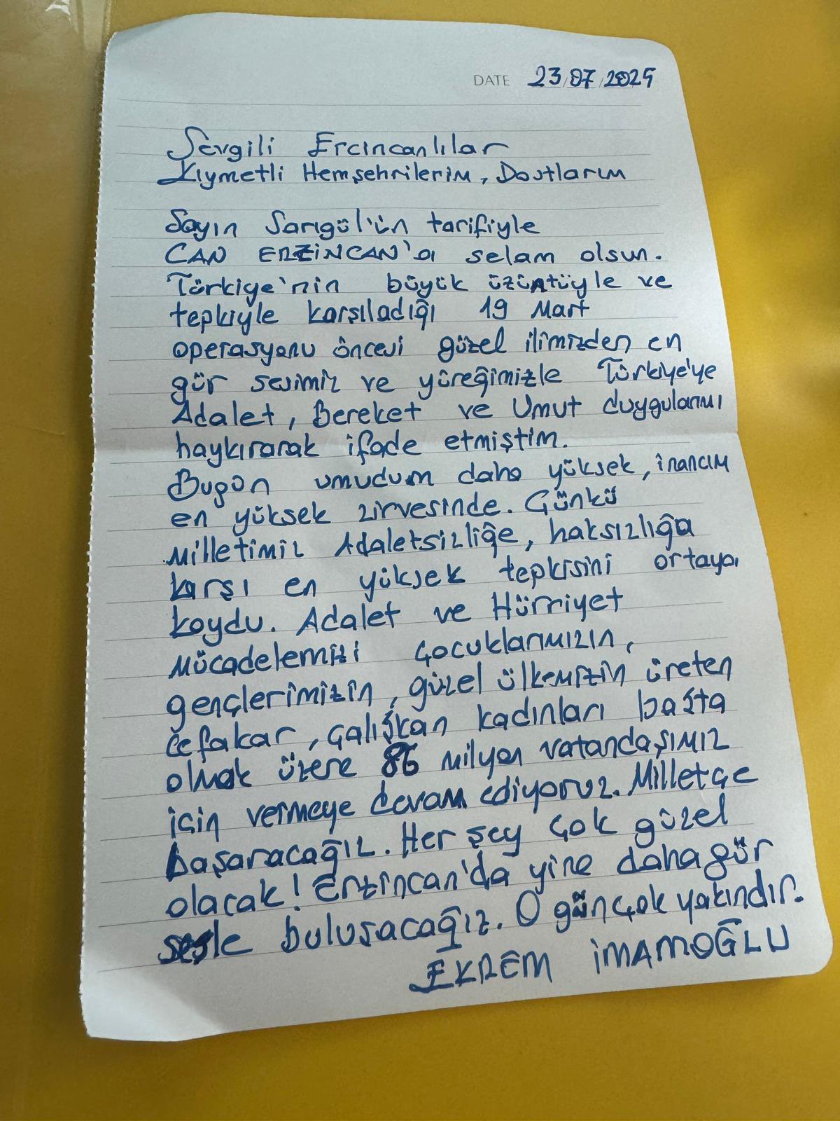 Ekram Imamoğlu Mektup