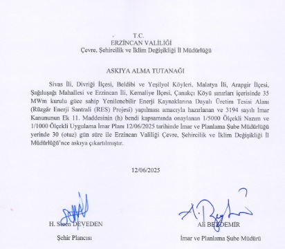 Erzincan'da Rüzgar Enerji Santrali Yapımı Res Yapımı