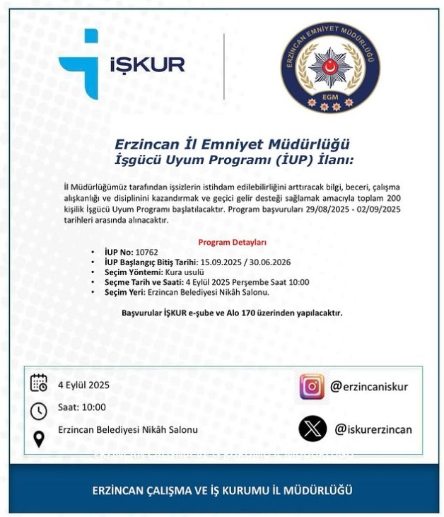 Erzincan Emliyet 200 Kişi