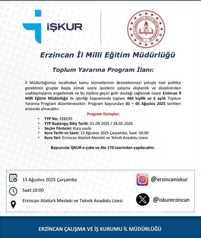 Erzincan Milli Eğitim Işçi Alımı