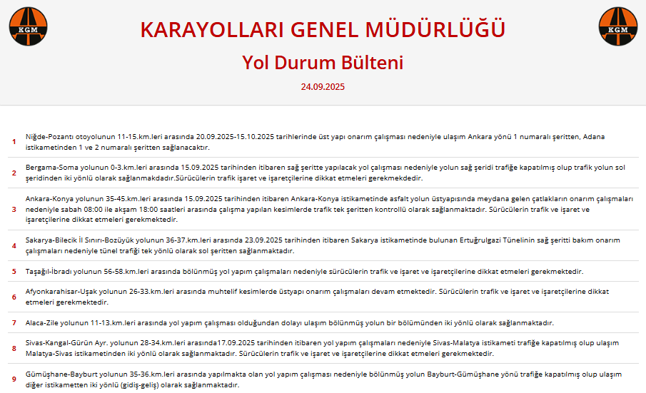 Bayburt Gümüşhane Yolu Kapandı