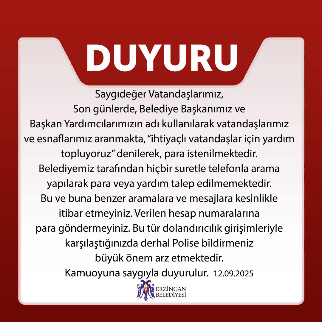 Erzincan Beşediyesi Duyuru