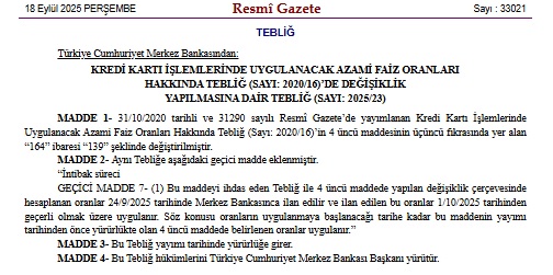 Kredi Kartı Faiz Oranları Düştü 1 18 Eylül 2025
