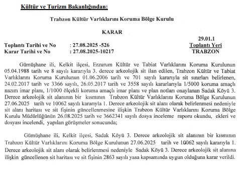 Sadak Köyü Sit Alanında Önemli Değişiklik