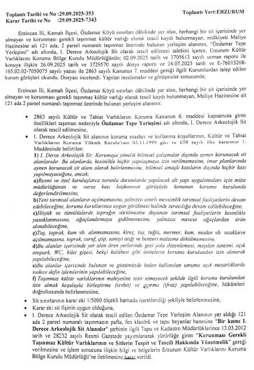 Erzincan Kemah Özdamar Köyü Tepesi Korunacak