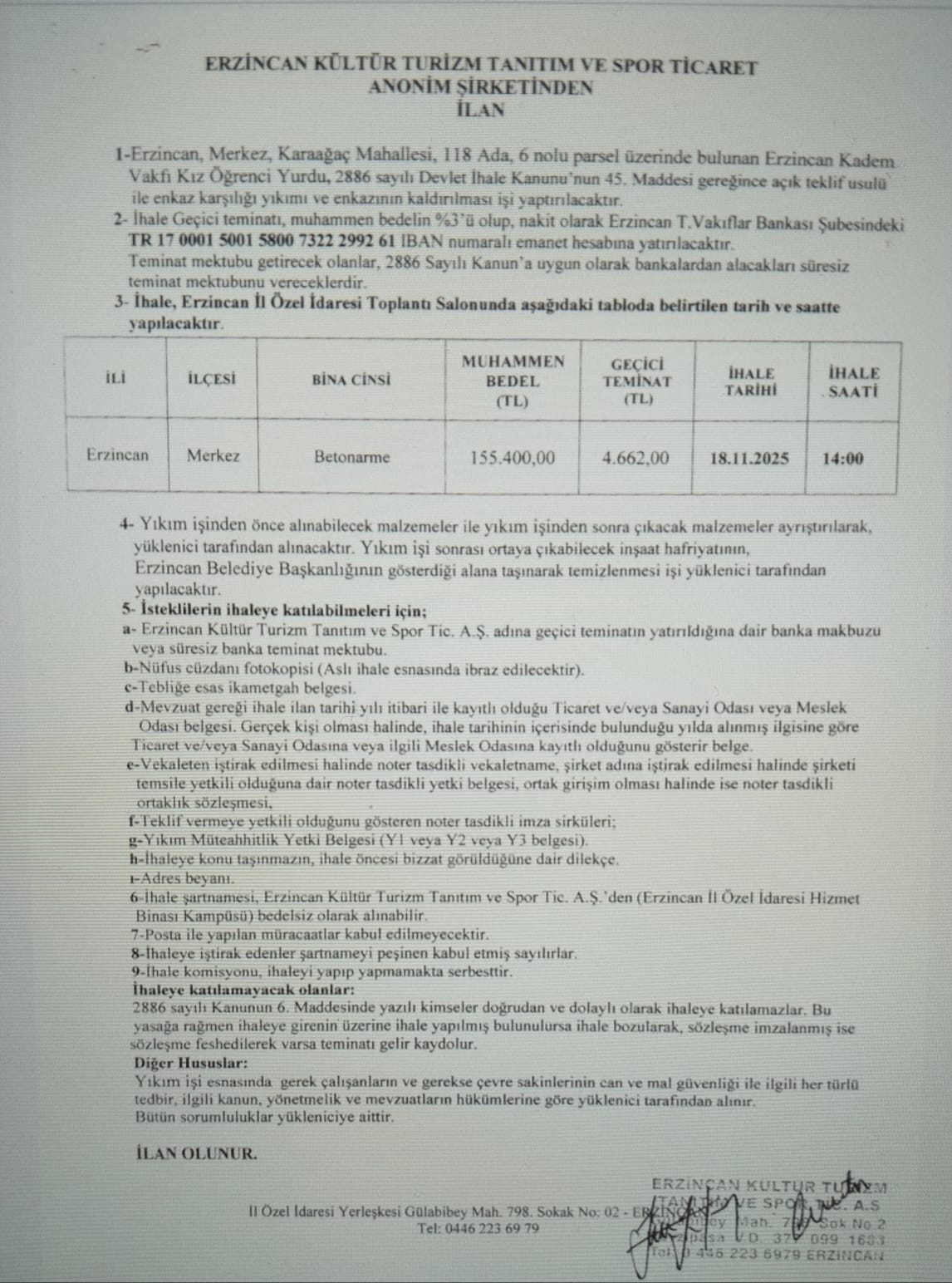 Erzincan Kadem Kız Öğrenci Yurdu Yıkılacak