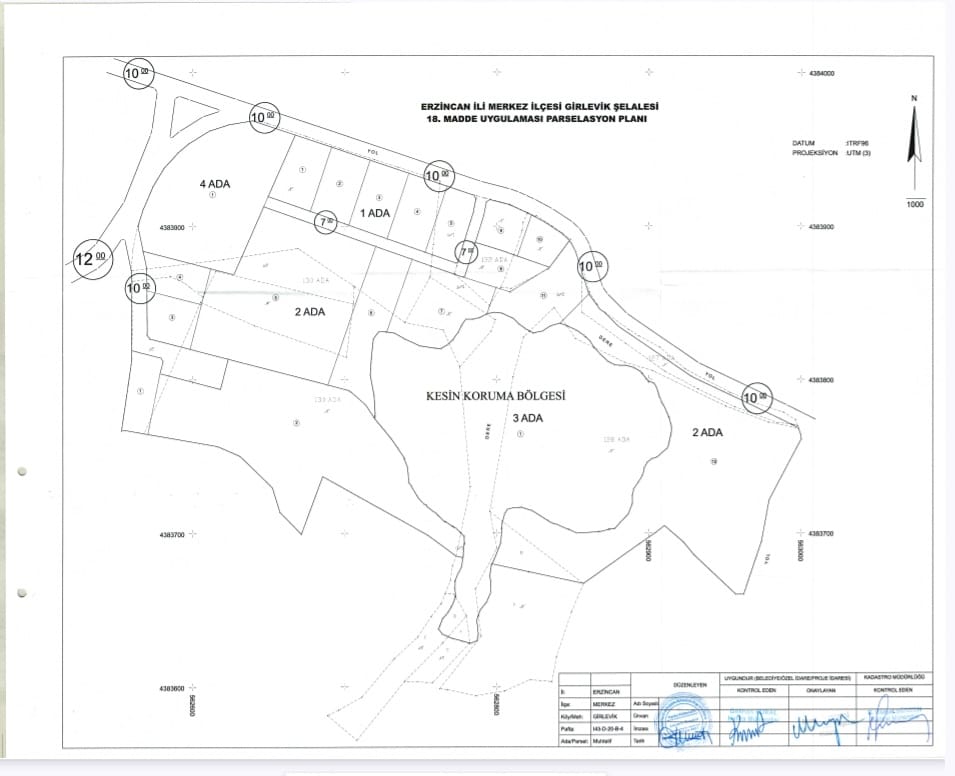 Erzincan Girlevik Şelalesi 18. Madde Uygulaması parselasyon planı