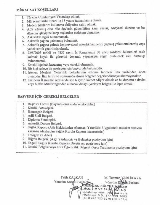 Erzincan İl Özel İdaresine Işçi Alınacak Aşçı 1