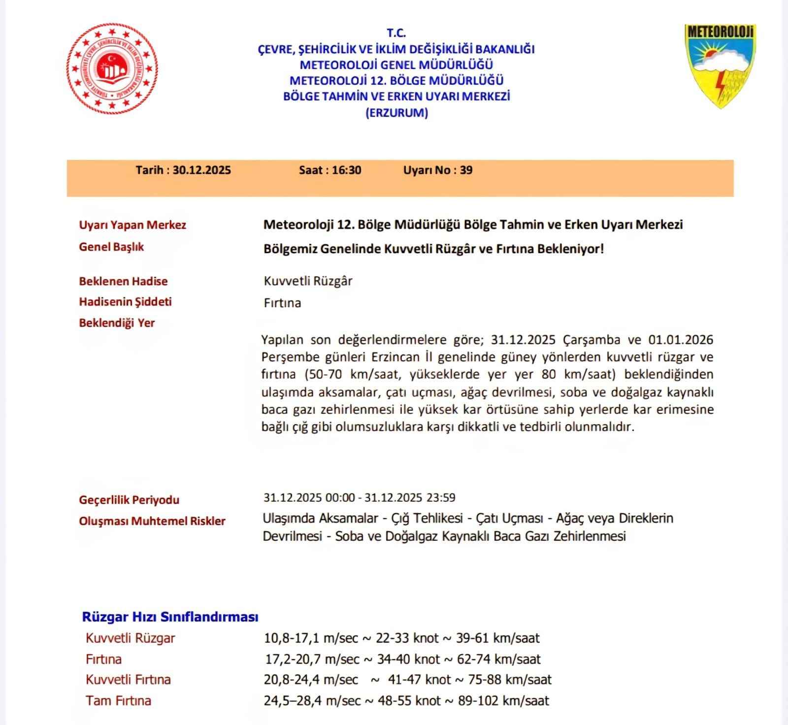 Hava Uarıları 31.12.25