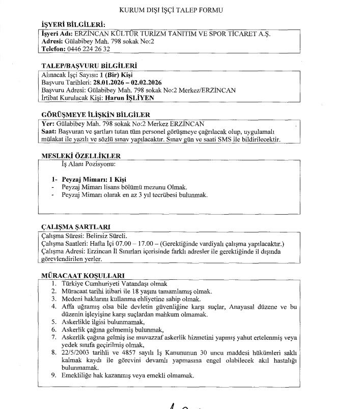Erzincan İl Özel İdaresi Daimi Personel Alımı Yapacak