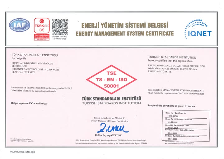 Erzincan Osb Tse Belgesi Aldı