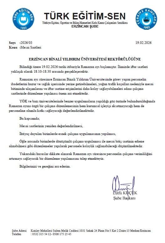 Türk Eğitim Sen'den Ramazan Mesaisi Çağrısı