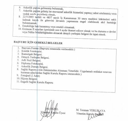 Erzincan İl Özel İdaresi İşçi Alımı M 1