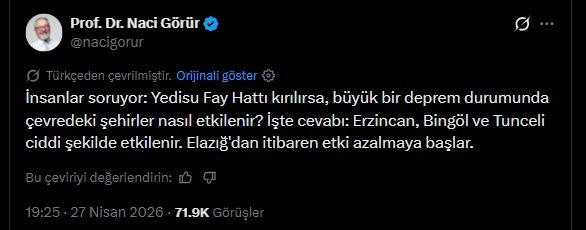 Naci Görür Yedisu Uyarı