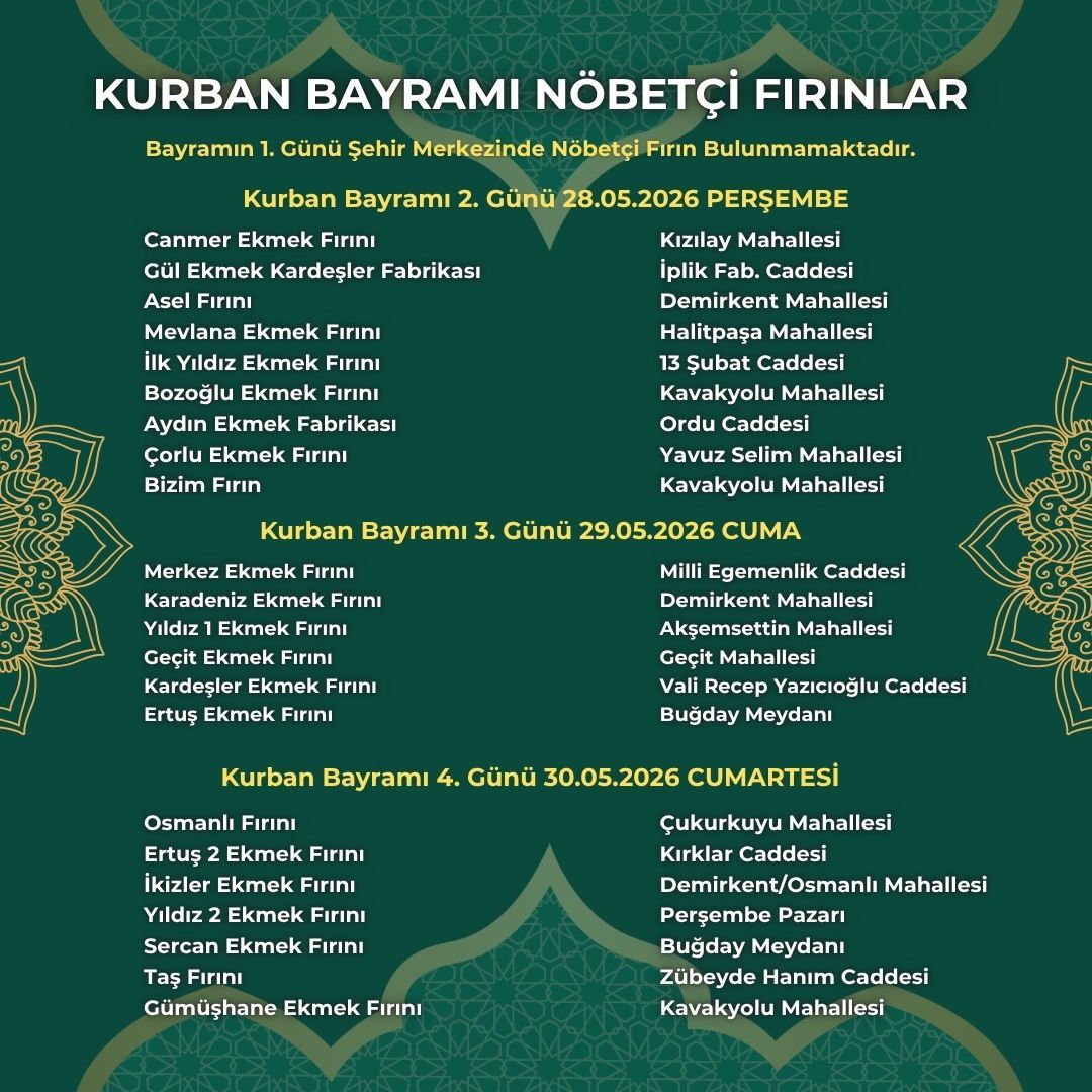 Nöbetçi Fırın Listesi