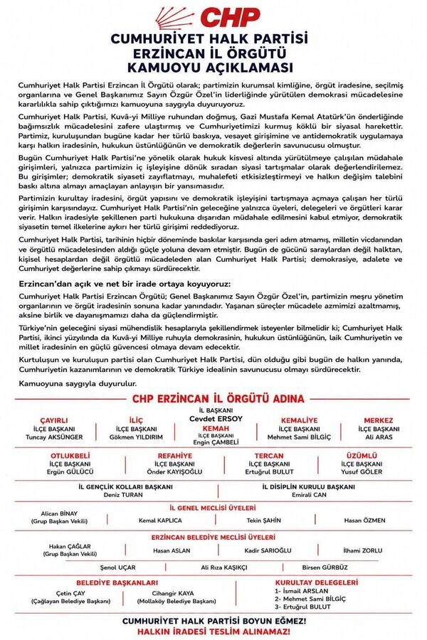 Chp Erzincan İl Başkanlığı