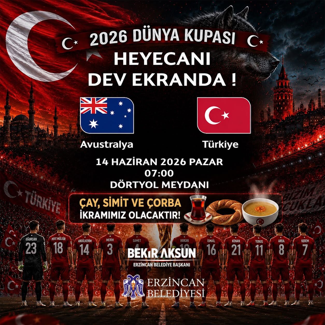 Erzincan Şafakta Milli Takım İçin Ayakta! Dev Ekranlı Destek Buluşması